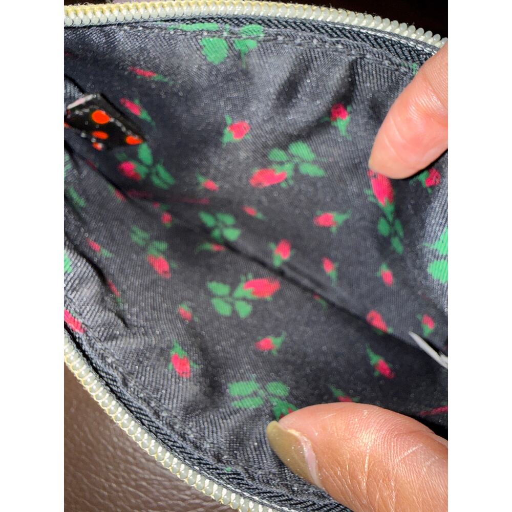 Betsey‎ Johnson Sequin Pouch — Black & White Damask Floral, Red Polka Dot Trim - Picture 4 of 4